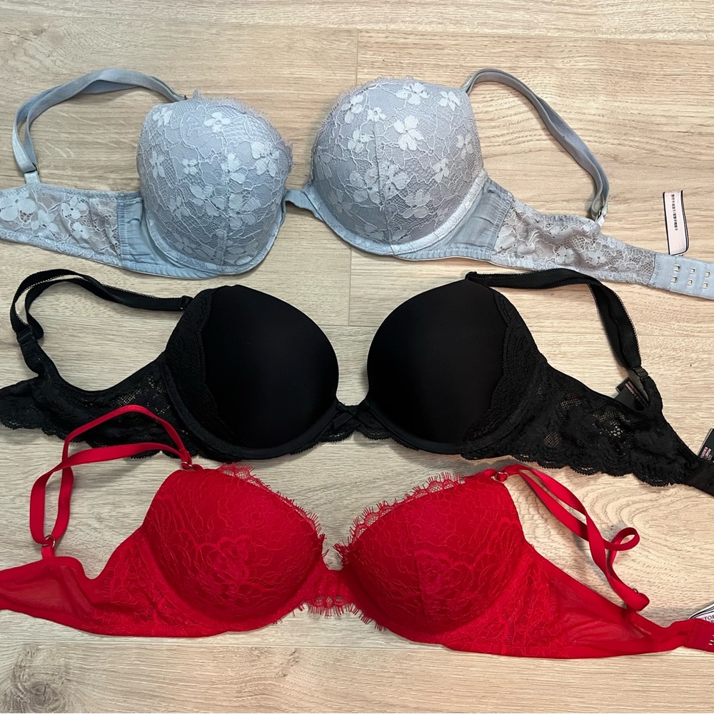 Victoria's Secret Lace Bra Trio -Blue, Black, Red